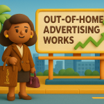 2D claymation character promoting out-of-home advertising strategy for businesses in Palm Beach, Broward, and Miami-Dade counties