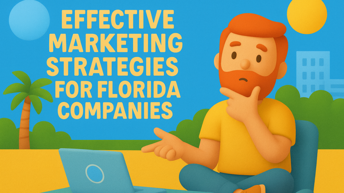 2D claymation illustration of a male marketer in a Florida-inspired office, thinking strategically about advertising strategies, styled in Sky Blue brand color.
