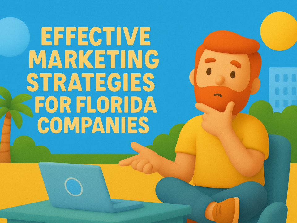 2D claymation illustration of a male marketer in a Florida-inspired office, thinking strategically about advertising strategies, styled in Sky Blue brand color.